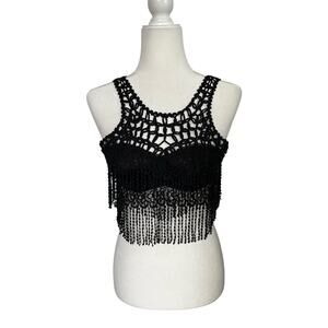 Vintage Sam Luxury Designer Crochet Fringe Bra Top